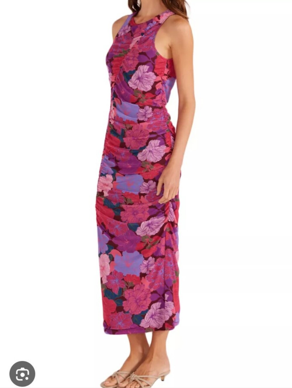 MINKPINK Women's Lexie Mesh Midi One-Shoulder Floral Dress Bodycon Y2K Romantic